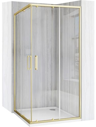 VBChome Cabina doccia 90 x 90 cm, oro 190 cm, 5 mm, ingresso angolare quadrato, per porta scorrevole, in vetro di sicurezza trasparente