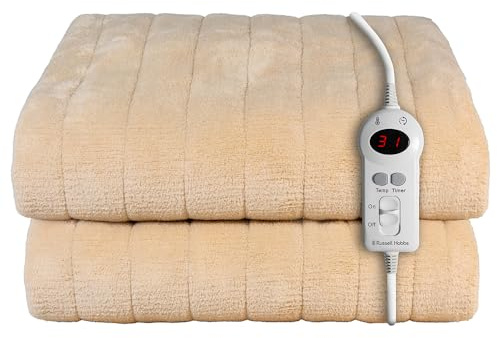 Russell Hobbs Electric Blanket Beige Heated Throw Sherpa & Microfleece 130 x 180 cm with Digital Remote, Auto Shutoff Overheat Protection 12 Hour Timer, 9 Heat Settings 2 Year Guarantee, RHHT1004BG