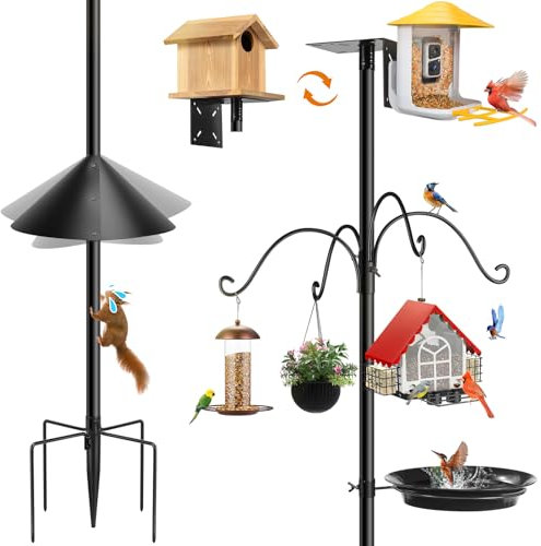 Support de Mangeoire Oiseaux Extérieur à Suspender de 234 cm avec Pare-Écureuils et Bain d'oiseaux, Mangeoires pour Sauvages, Mangeoire Oiseaux sur Pied pour Patio, Jardin (Hors Nichoir)