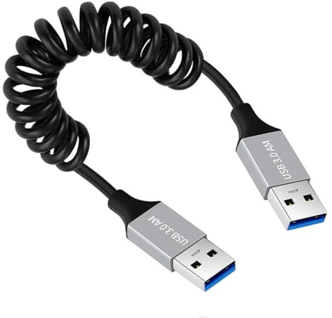 CY Câble USB 3.0 Type-A mâle vers USB 3.0 A mâle Câble spiralé extensible Extension de 100 cm 5 Gbit/s pour disque SSD Caméra Données