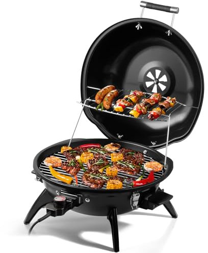 CUSIMAX Barbecue électrique de table, pour utilisation intérieure et extérieure, balcon, jardin et cuisine, 1600 W, portable, avec couvercle et température réglable, revêtement anti-adhésif
