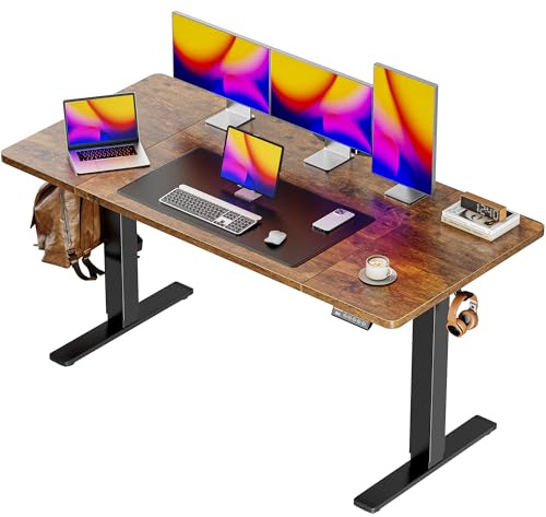 Huuger 55 x 28 Large Electric Standing Desk, Height Adjustable Computer Desk, 27.6 Deep Desktop, Stand up Gaming Office Desk with 2 Hooks, 3 Preset Heights, for Home Office, Rustic Brown