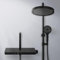 EMKE Colonne de douche thermostatique avec étagère en verre, 320 mm, douche de pluie extra large, douche à main avec 3 types de jets, noir mat, hauteur réglable 818-1068 mm