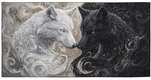 YISUMEI Mikrofaser Strandtuch Bedruckt mit Schwarzer und weißer Wolf, Weich Leicht Sandfest Schnelltrocknendes Handtuch, Übergröße XXL 180 x 90 cm