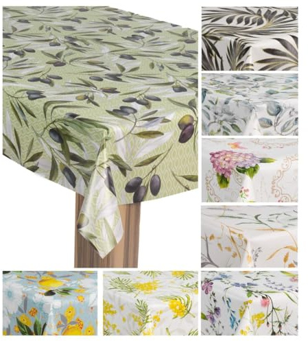 laro Wachstuch-Tischdecke Wachstischdecke Gartentischdecke, Muster:Oliven Grün Olivenzweig, Größe:140x260