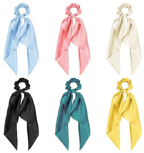 SYEYCW 6 Stück Elastisches Satin Haargummi, Satin -Bowknot Elastische Haarbänder, Bunte Massive Haarschalzwinkel für Haarkrawatten, Modeponytailhalter Süßes Haar Accessoires für Frauen Mädchen