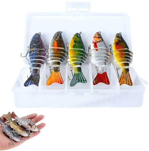 Homaskylynn Angelausrüstung-Bionischer Schwimmköder, Simulierte Mini Knotty Köder Fake-Bait, Gelenk-Schwimmköder, Mehrsegment-Schwimmköder, Roboter-Schwimm Köder, Realistisches Schwimmen(5pcs+Box)
