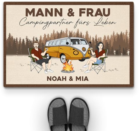 Geschenke Mall Personalisierte Fussmatte - Zuhause Ist Da Wo Wir Parken - Selbst Gestaltbare Fußmatte, Mit Namen, Für Camping und Wohnmobile (Modell #2)