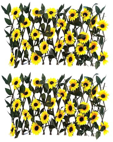 Lot de 2 panneaux de treillis de jardin extensibles de 150 x 30 cm avec tournesol - Brise-vue - Décoration de jardin