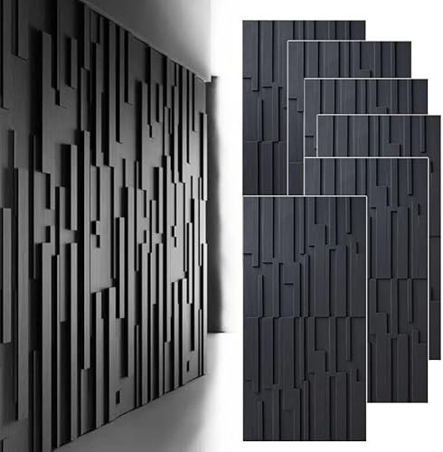 3D Wall Panels Bathroom Wall Cladding Panels Black White, 12Mm Thick Wall Cladding Panel Capable, 6 Pack Decorative Imitation Brick Wallpaper Veneer(Black)