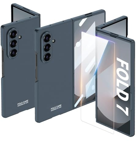 FTRONGRT Hülle Kompatibel mit Samsung Galaxy Z Fold 7, Harte All-Inclusive-Schale + Kombination aus Hartglasfolie, Anti-Drop Handyhülle.(Leeres Berggrün)