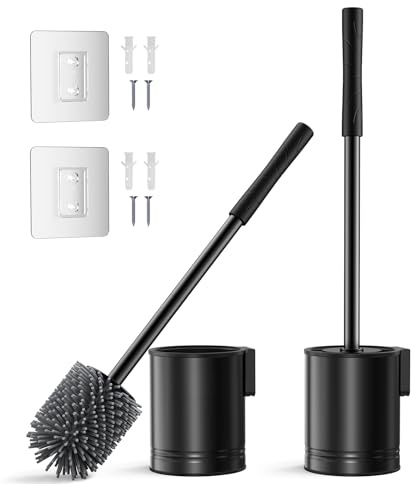 HAMITOR Klobürste Silikon Edelstahl - Toilettenbürste Schwarz Wandmontage - ein Ohne Bohren einfache reinigung -Edelstahl Wc Bürste Langlebig und Rostfrei - mit schnell trocknendem halter Badmöbel Set