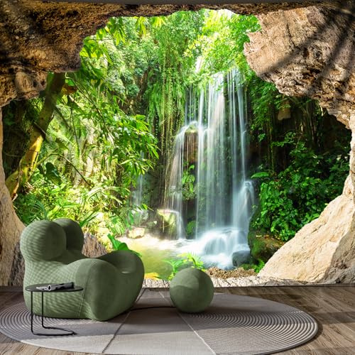 WIERAEM Wald Wandteppich Natur Wasserfall Wasser Wandtuch Groß GrüN Höhle Landschaft Wandbehang Geeignet für Wohnzimmer Schlafzimmer und Arbeitszimmer Dekoration L 300 X H 180cm