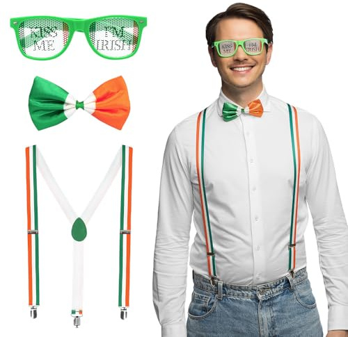 Boland - Irland Set für St. Patrick's Day | Brille, Hosenträger und Fliege für Kostüm, Karneval und Mottoparty, Irland