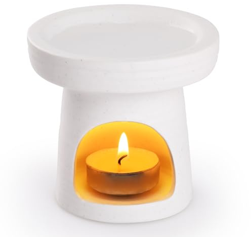Bighan Duftlampe Teetassentyp Aromalampe Teelichthalter Duftlampe aus Keramik Aroma Diffuser - Glänzend Weiß