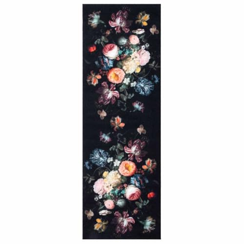vidaXL Kitchen Rug Black 180 x 60 cm Velvet, Stylish Velvet Rectangle Kitchen Rug, Soft Surface Mat, Absorbent Indoor Floor Piece, Modern Non-Slip Design, Easy Wash