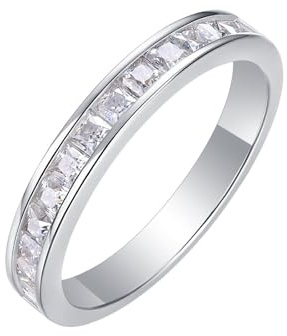 Mesnt Verlobungsring Frauen, Frauen 18 Karat Weißgold Eternity-Ring mit 2 mm quadratischem Moissanit, Größe 49 (15.6)