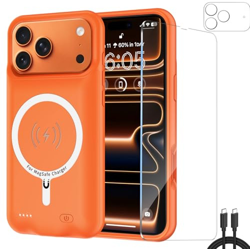 Fraternize Battery Case for iPhone Air, Upgraded 12000mAh Rechargeable Portable Extended Battery Pack Supported Qi Wireless Charging Case Compatible with iPhone Air (Orange For iPhone 17 Pro Max)