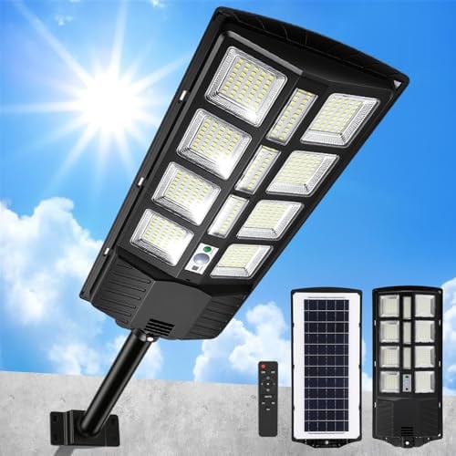 Eikuavons LED Solar Straßenlaterne 400W, Solarlampen für Außen, Solarbetriebene 6500K Straßenlampe Wandleuchte mit Bewegungsmelder Sensor, Solar LED Lampe Außen Wegeleuchte im Freien Straßenleuchte