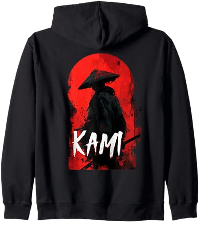 Kami Figurine with Straw Hat in Red Contrast Zip Hoodie