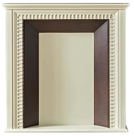 Manteau de cheminée traditionnel en bois massif bicolore crème et contour décoratif foncé Manteau de cheminée