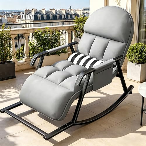 TerraVibe schaukelstuhl mit fußstütze, Schaukelstuhl Wohnzimmer, Schaukelstuhl Outdoor, Verstellbare Schaukellehne und Fußstütze, Gepolsterter Schaukelsessel für Wohnzimmer, Balkon (Grau)
