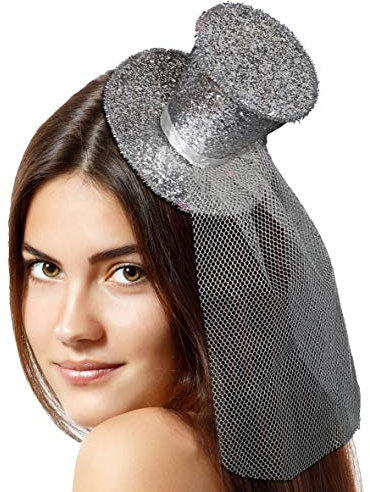 Folat Tiara mit Top Hat Glitzer (One Size, Silber)