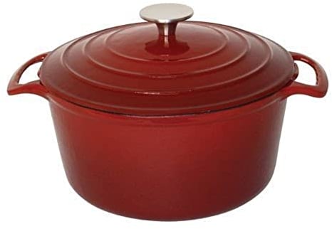 Vogue GH305 Round Red Casserole Dish Large 125X235mm 4Ltr Cast Iron Cocotte Creuset