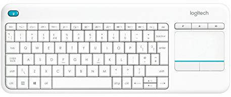 Logitech K400 Plus Wireless Touch TV Keyboard With Easy Media Control and Built-in Touchpad, HTPC Keyboard for PC-connected TV, Windows, Android, Chrome OS, Laptop, QWERTY UK English Layout - White