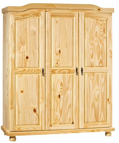 Oliver - Armoire 3 Portes + Penderie Bois Massif Naturel