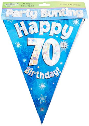 Eleganza Wimpelkette Happy 70th Birthday, Folie, blau, 10 x 10 x 1 cm