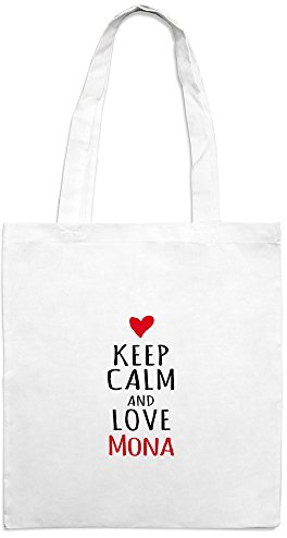 Jutebeutel mit Namen Mona - Motiv KEEP CALM - Farbe weiß – Stoffbeutel, Jutesack, Hipster, Beutel