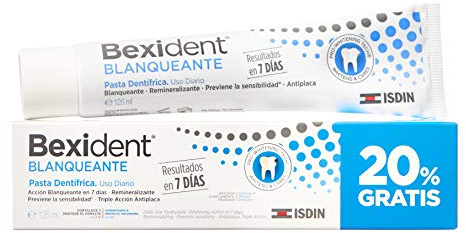 ISDIN Bexident Blanqueante Pasta dentífrica, Acción blanqueante y antimanchas con resultados en 7 días, Uso Diario, Pack ahorro 20% GRATIS