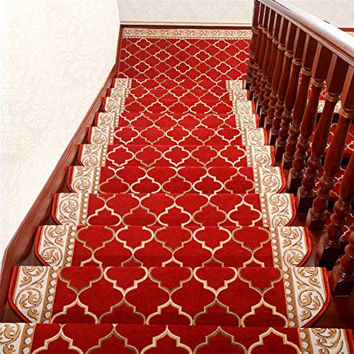 LIVEINU Moderner Stil Selbstklebend Stufenmatten Treppen Teppich Halbrund Waschbar Starke Befestigung Anthrazit Treppen-Matten 24x65cm (15 Stück) Rot