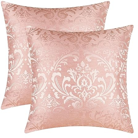 CaliTime Kissenbezüge Kissenhülle Packung mit 2 Wurfkissenbezügen Cases Vintage Damast Floral Glänzend & Matt Kontrast 45cm x 45 cm Dusty Pink