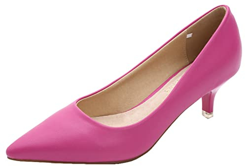 WUIWUIYU Women's Girls' Fashion Pointed Toe Kitten Heel Pump Shoes Size 6 Rose Red