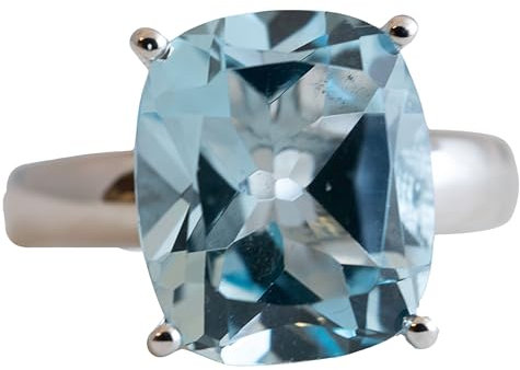Kissenschliff Blautopas Sterling Silber Ring - Natürlicher Edelstein - Geburtstagsgeschenk - Mother's Day Gift - Handgefertigte Geschenkideen für Frauen (Größe: US Size 7 / Diameter 17.3)