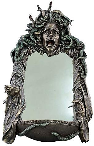 Medusa Head of Snakes Gothic Wandspiegel Dekor Statue Skulptur Bronze Finish