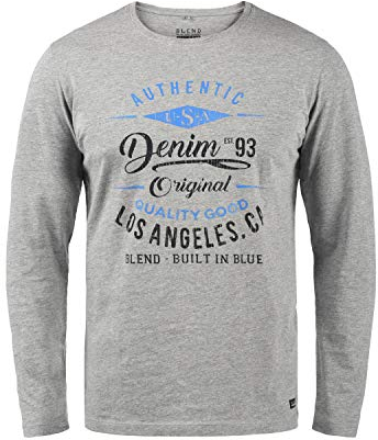 Blend BHDopper Herren Longsleeve Langarmshirt Shirt mit Print Baumwollmischung Regular fit, Größe:XL, Farbe:Stone Mix (70813)