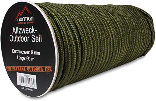 normani Allzweck-Outdoor-Seil, 9 mm x 60 Meter Farbe Oliv