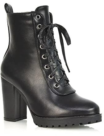 ESSEX GLAM Womens Block Heel Ankle Boot Ladies Lace Up Heeled Biker Booties Size 3-8