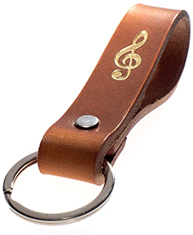 ELBERCRAFT® Schlüsselanhänger Leder NOTENSCHLÜSSEL der Schlüssel Organizer für deine Schlüsseltasche keychain made in Germany braun Gravur gold