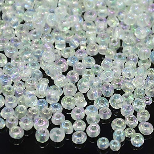 1100 Stück Glas Rocailles Perlen 4mm, 6/0, Ponyperlen Rund Mini Perle Seed Beads (Crystal AB Transparent)