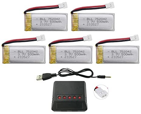 PUOO Accessory 5PCS 3.7V 500mAh 25C Battery with 5-in-1 Charger for JJRC H31 H37 H6D Hubsan X4 H107C H107D H107L H107P H108 UDI U816A SYMA X5C X5SW HS170 HS170C Drone