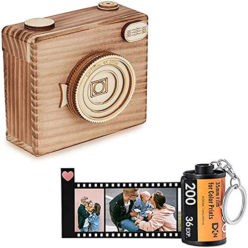 Personalisiert Schlüsselanhänger mit Foto Gravur Bedrucken 15 Stück Buntem Fotofilm-Rollenkamera Paar Schlüsselbund Bild Gestalten Geschenk für Dame Mutter Mann Familie Geburtstag (Filmroll+kamerabox)