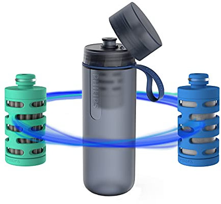 PHILIPS Water GoZero Active BPA-Free Water Bottle with Adventure River/Lake/Spring Water Filter for Hiking, Camping & Fitness Tap Water Filter for Gym, Sport Squeeze Bottle, Lightweight, Blue, 20 oz