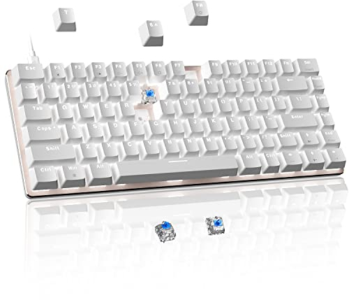 CROSS ZEBRA Hot-Swap Mechanical Gaming Keyboard, 82 Keys Wired Blue Switch Anti-Ghosting White LED Backlight Ergonomic Compact Keyboard for Windows & Mac PC Laptop PS4 Gamer, White