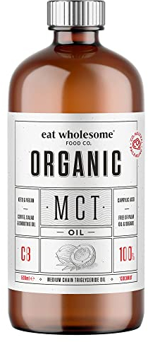 Eat Wholesome High C8 Huile de noix de coco MCT biologique, 100 % noix de coco, huile MCT en bouteille en verre, 500 ml (l'emballage peut varier)