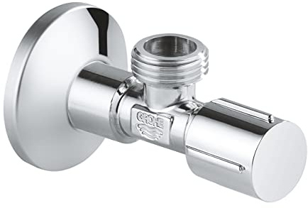 GROHE Messing Eckventil 1/5.1 cm - vorgerautes Anschlussgewinde für einfaches Abdichten, Wandanschluss 1/2 Zoll mit Abgang 1/5.1 cm, Metall Steckrosette Ø 55 mm, chrom, 22041001