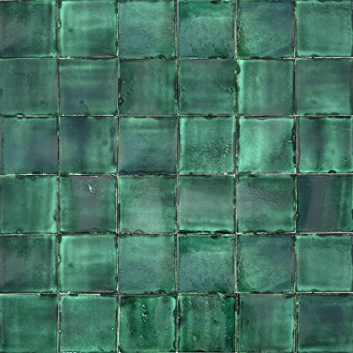 Cerames Mosaikfliesen einfarbig Verde Deslavado - Mexikanische Keramik Mosaik Fliesen, 10,5x10,5cm, 90 Stück, Grüne Keramik Fliesen für Küche, Badezimmer, Dusche, Küchenrückwand